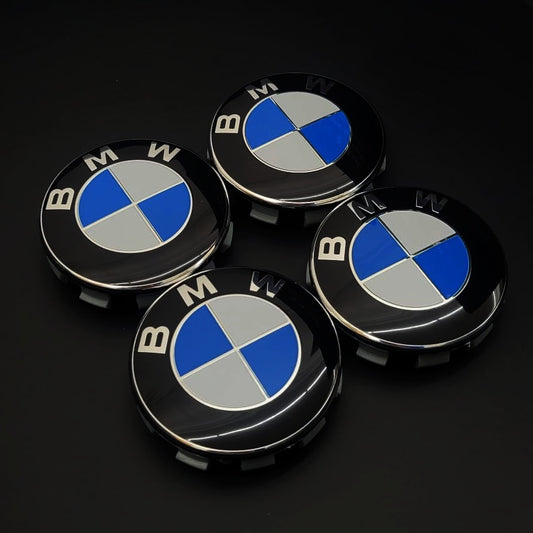 68mm Blue & White Wheel Centre Caps | Compatible With Selected BMW Models