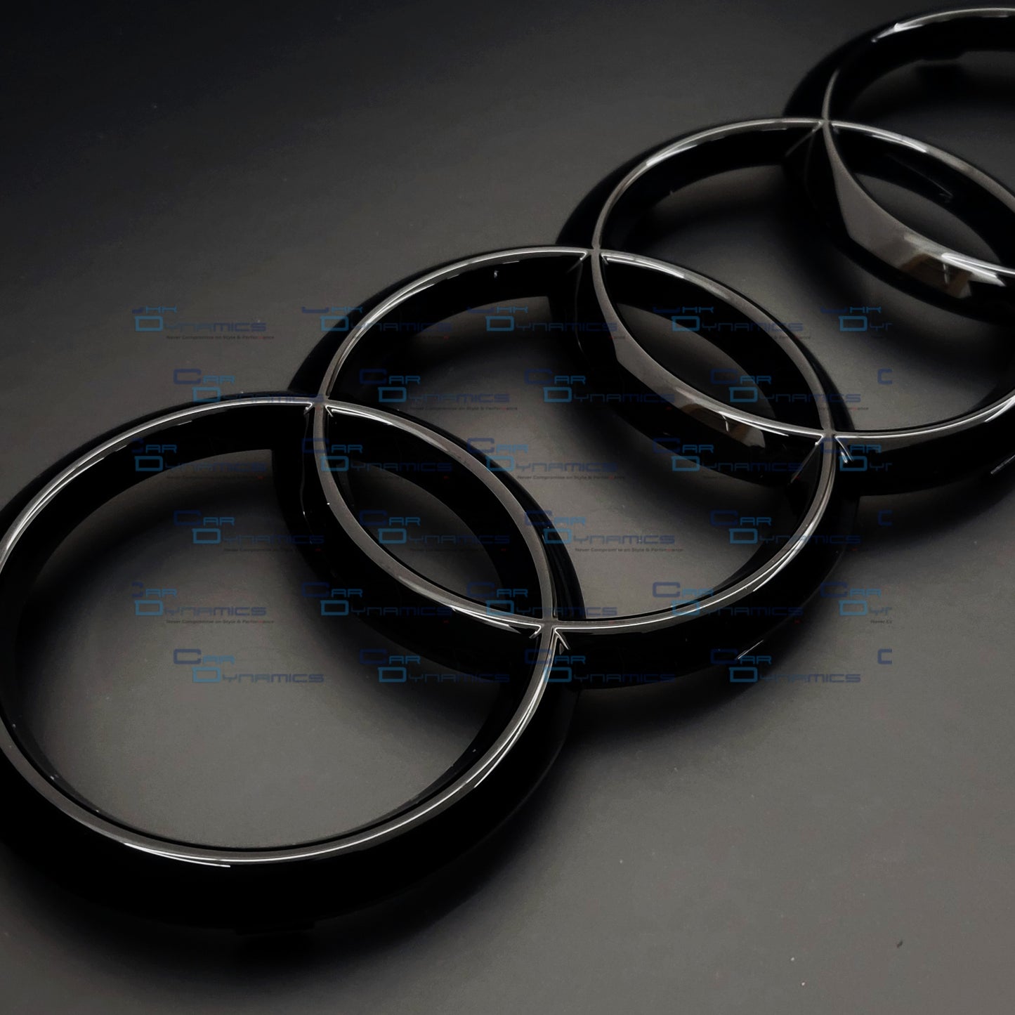 Audi 4 Ring 273 Front & 192mm Rear Bundle Badges | Mythos Gloss Black Edition