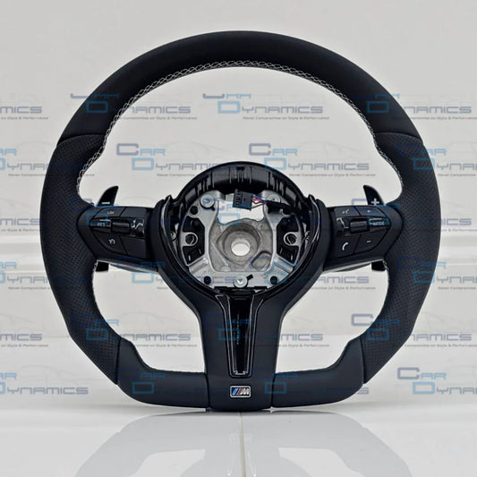 BMWFlatBottomLeatherSteeringWheelWhiteEditionF30F10F20F22F90F82CarDynamics_1 - Car Dynamics