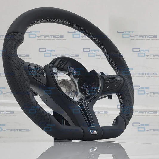 BMWFlatBottomLeatherSteeringWheelWhiteEditionF30F10F20F22F90F82CarDynamics_6 - Car Dynamics