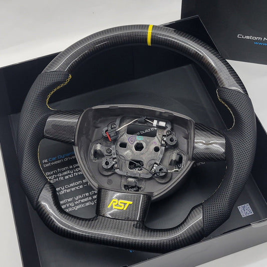 Ford Focus MK2 Carbon & Leather Steering Wheel | RST Triple Yellow Edition