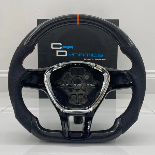 VolkswagenCustomCarbonFibreFlatBottomSteeringWheelTransporterT6RACOrangeEditioncARDYNAMICS_4 - Car Dynamics