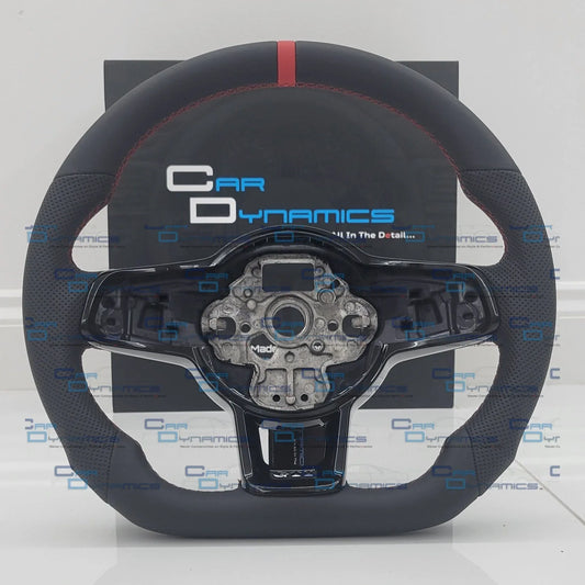 VolkswagenCustomLeatherFlatBottomSteeringWheelMK7.5TornadoRedGTIEditionWithBlackedOutTrimCarDynamics_7 - Car Dynamics