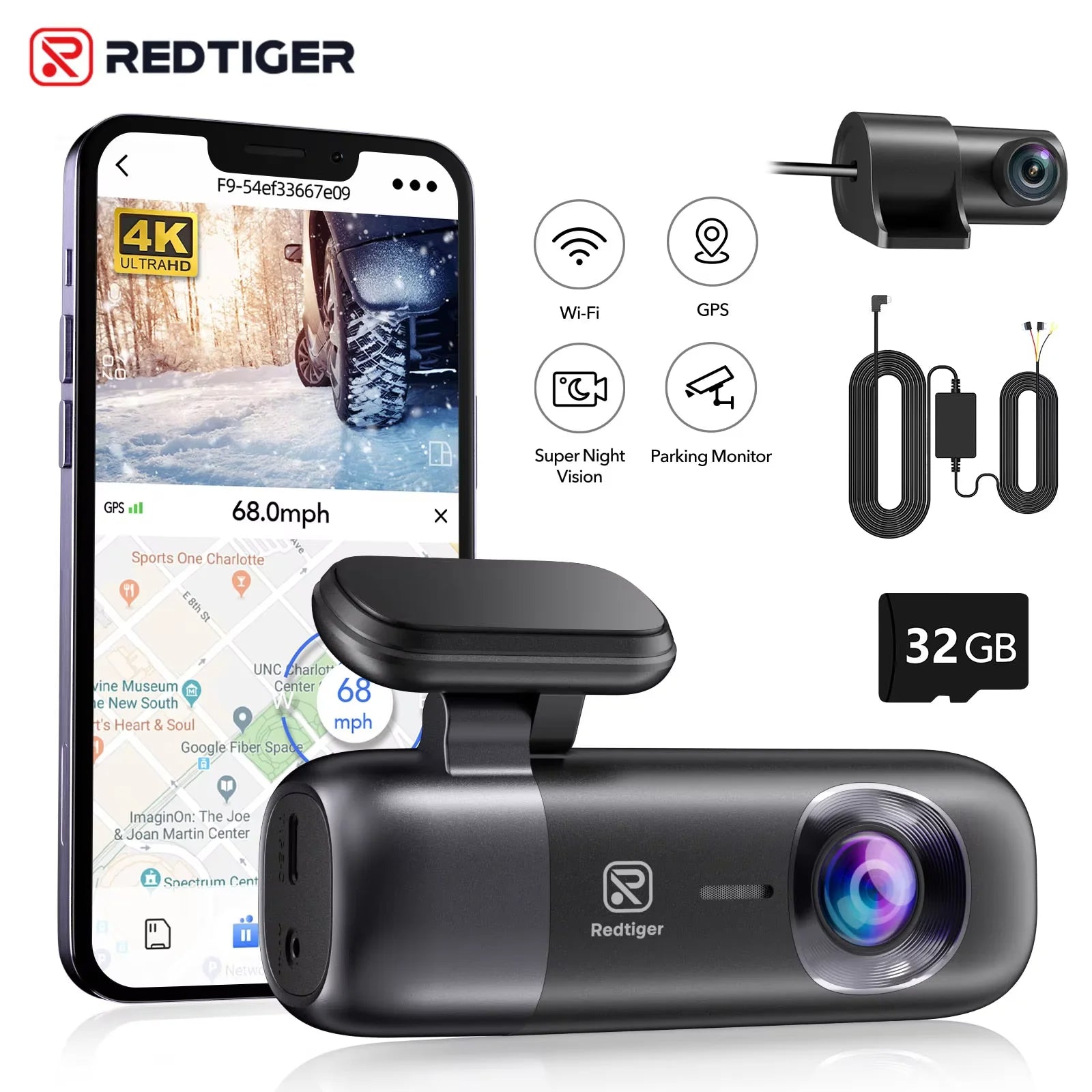 REDTIGER F9 Dash Cam 4K Front Rear WiFi GPS Car Camera – Car