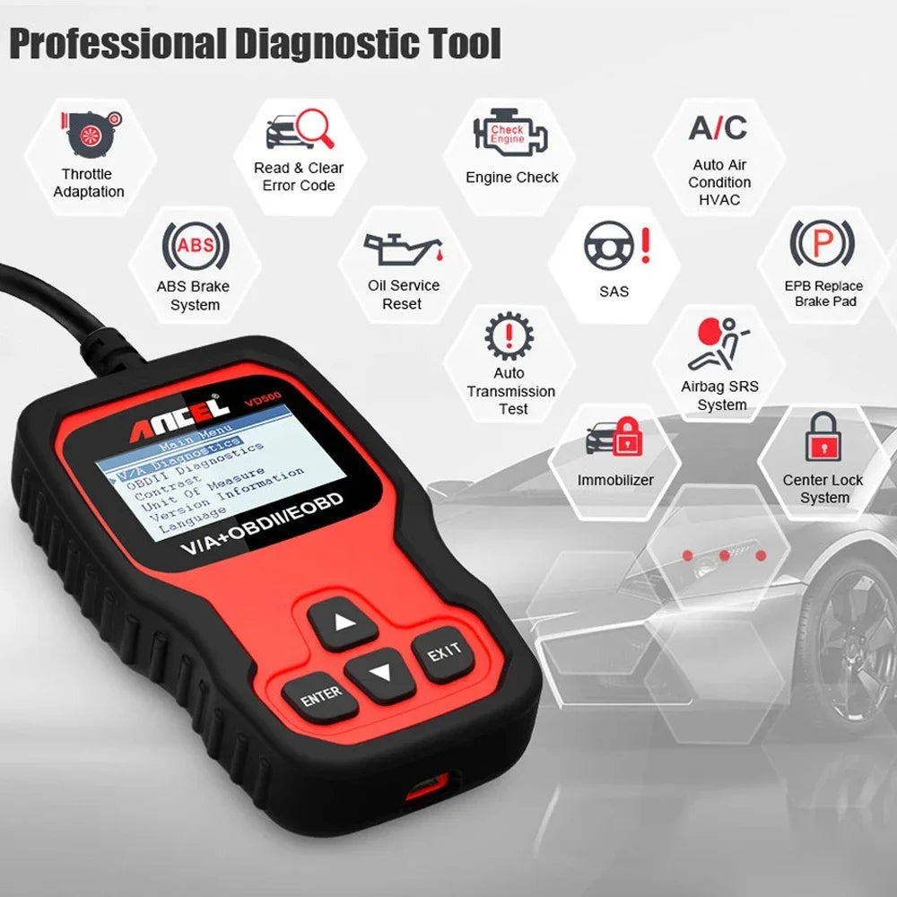ANCEL VD500 OBD2 Scanner Code Reader ABS SRS EPB Oil Diagnostic Tool image 0