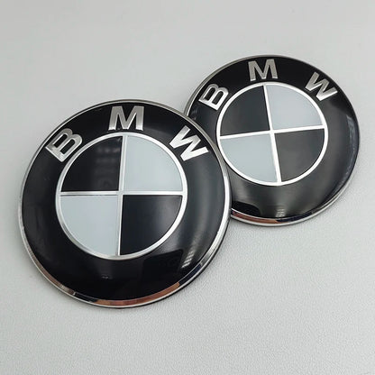 BMW Black & White Bonnet &amp; Boot Badge 2x 74mm image 0