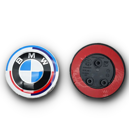 BMW 50th Anniversary 3 Hole Bonnet & Boot Badge 2 x 82mm 5176728875 image 0