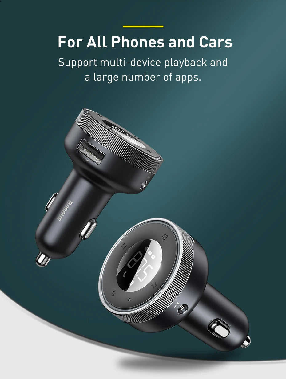 Baseus Bluetooth 5.0 FM Transmitter & Dual USB Car Charger | MP3 & Radio Adapter image 7