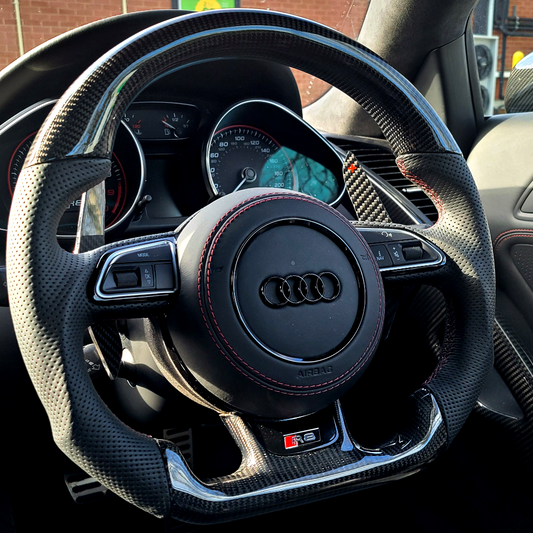 Audi R8 Custom Made Steering Wheels Carbon Fibre , Leather & Alcantara | Flat Bottom Design