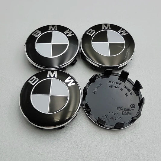 BMW Black & White Alloy Wheel Centre Caps 4pcs 56mm image 0