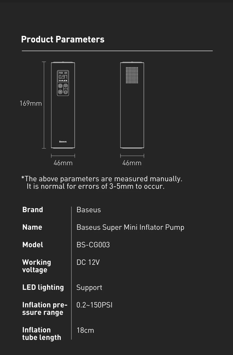 Baseus 12V 150PSI Mini Car Air Compressor – Portable Smart Tire Inflator for Car image 6