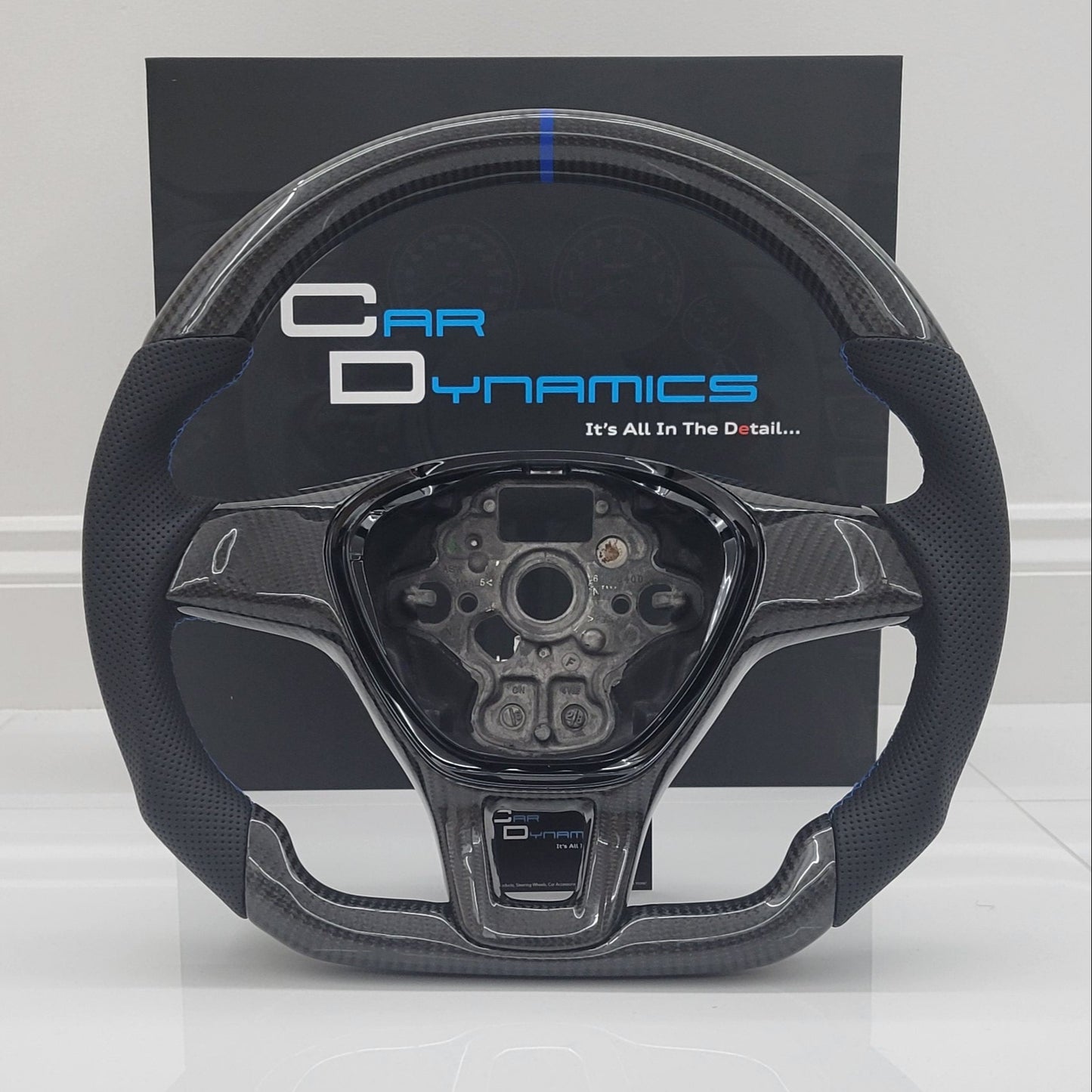Volkswagen T6 Custom Carbon Fibre Flat Bottom Steering Wheel | Henry's Blue Edition , T6 Transporter Non Button Version