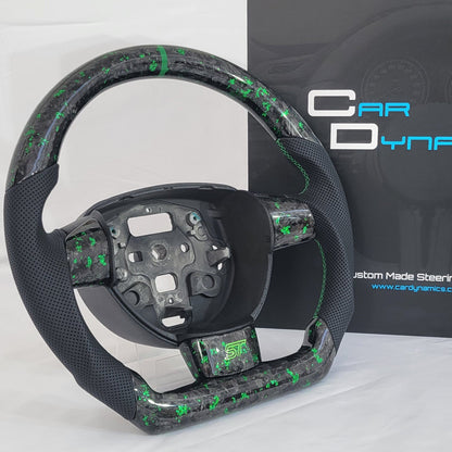 Ford Focus MK2 Forged Carbon & Leather Steering Wheel | Mean Green Edition