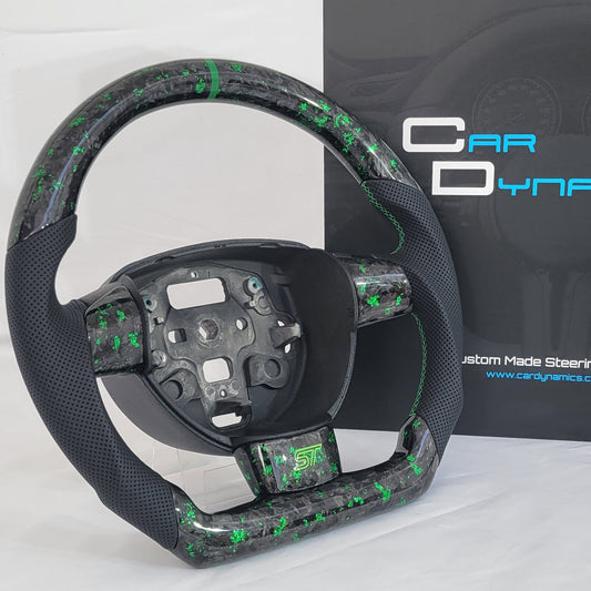 Ford Focus MK2 Forged Carbon & Leather Steering Wheel | Mean Green Edition