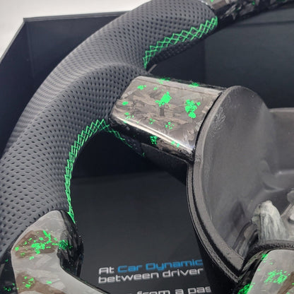 Ford Focus MK2 Forged Carbon & Leather Steering Wheel | Mean Green Edition