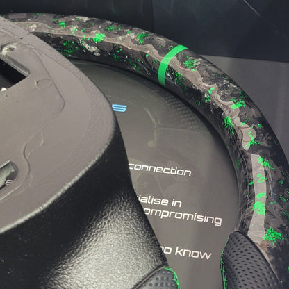 Ford Focus MK2 Forged Carbon & Leather Steering Wheel | Mean Green Edition