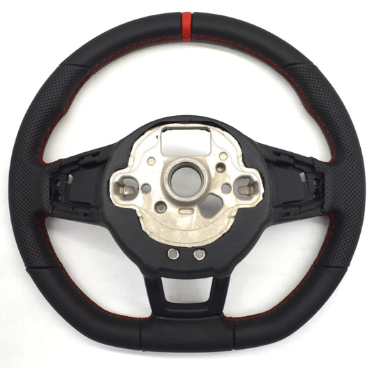 Volkswagen Leather Flat Bottom Steering Wheel MK7 Red Stitching GTI Edition image 1