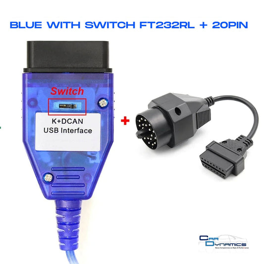 K+DCAN Blue Cable For OBD Diagnostics INPA & ISTA Compatible+ 20 Pin Adapter image 0