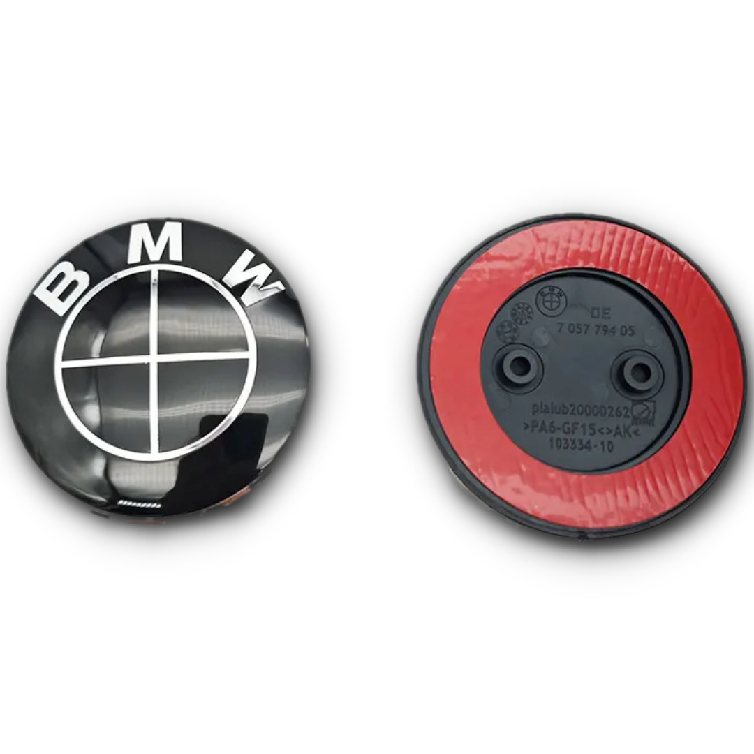BMW Black 2 Hole Bonnet & Boot Badge 2 x 82mm 5114705779 image 0