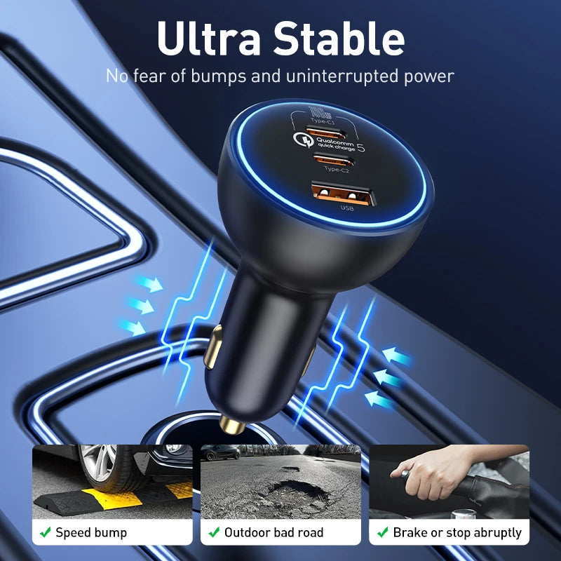 Baseus 160W Car Charger | USB & USB-C | Qualcomm 5.0, PD3.0, PPS Fast Charging image 2