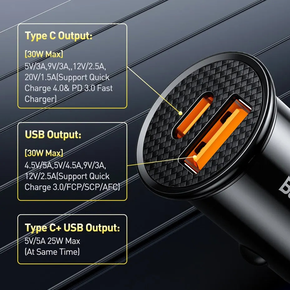 Baseus 30W Car Charger | USB & USB-C | Quick Charge 4.0 & PD Fast Charging image 6