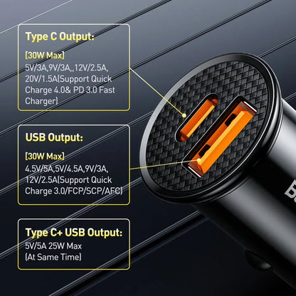 Baseus 30W Car Charger | USB & USB-C | Quick Charge 4.0 & PD Fast Charging image 6