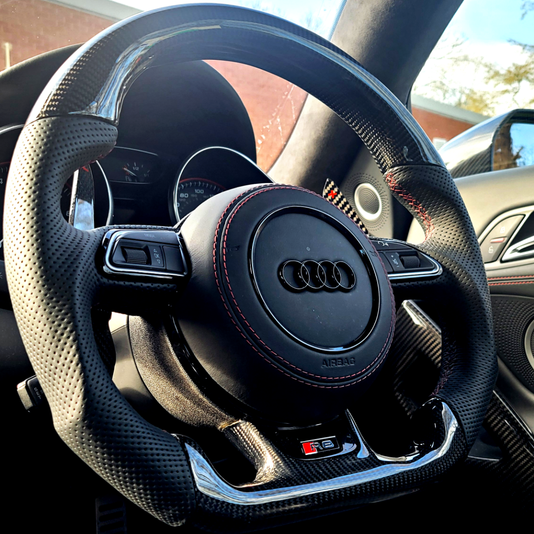 Audi R8 Custom Made Steering Wheels Carbon Fibre , Leather & Alcantara | Flat Bottom Design