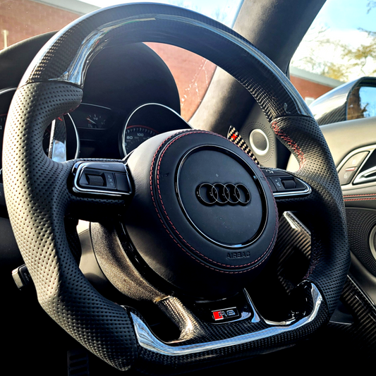 Audi R8 Custom Made Steering Wheels Carbon Fibre , Leather & Alcantara | Flat Bottom Design