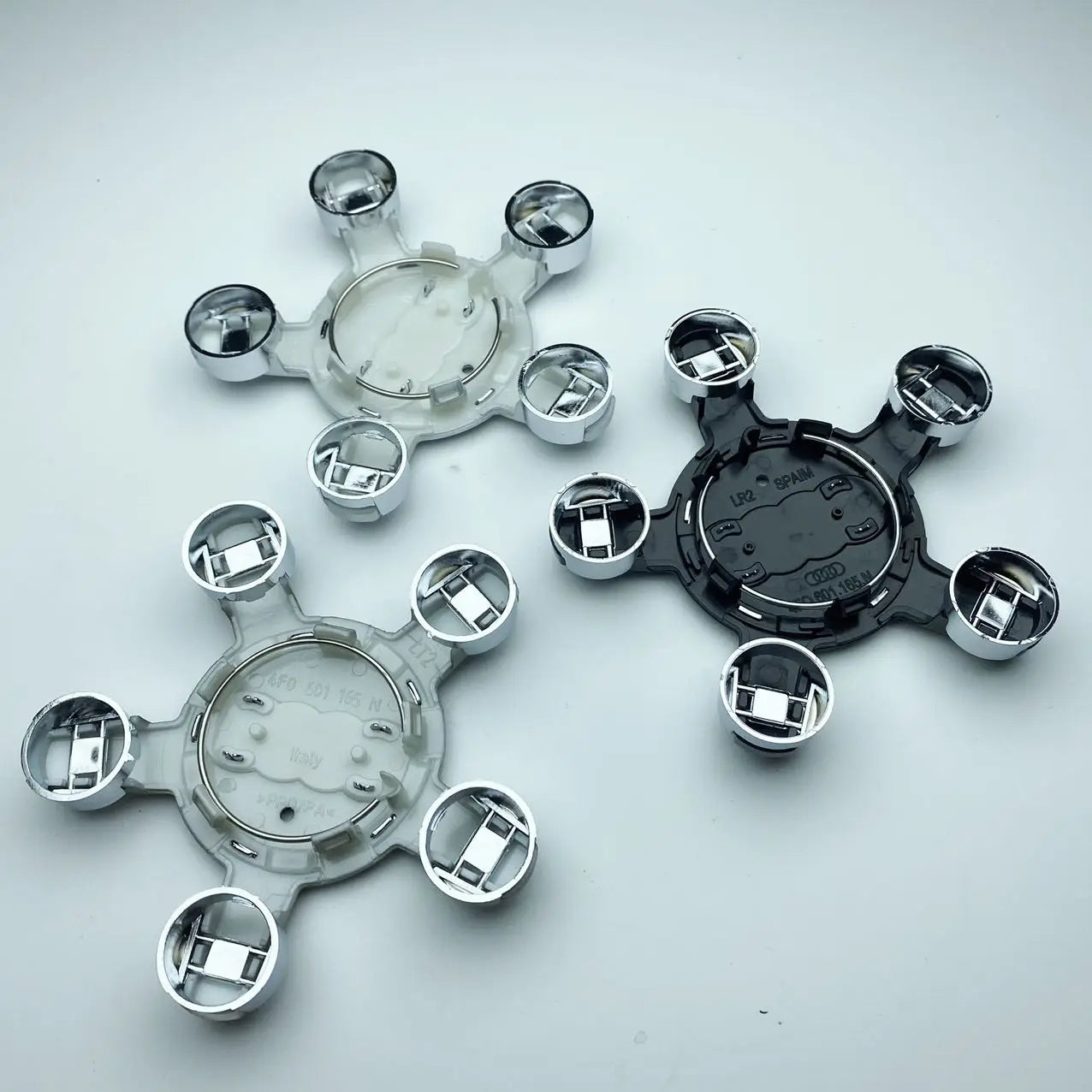 4x Audi Silver Spyder Wheel Centre Caps 4F0601165N image 1
