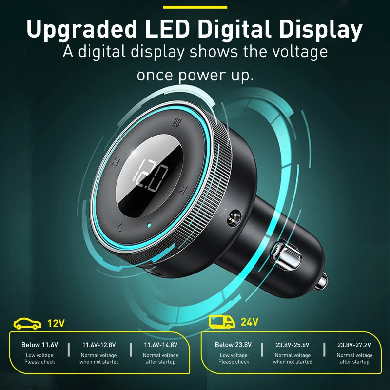 Baseus Bluetooth 5.0 FM Transmitter & Dual USB Car Charger | MP3 & Radio Adapter image 4