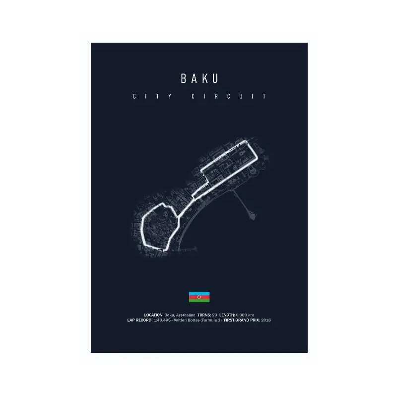Baku F1 Track Circuit Wall Art Aesthetic Motorsport Race Poster : No frame image 0