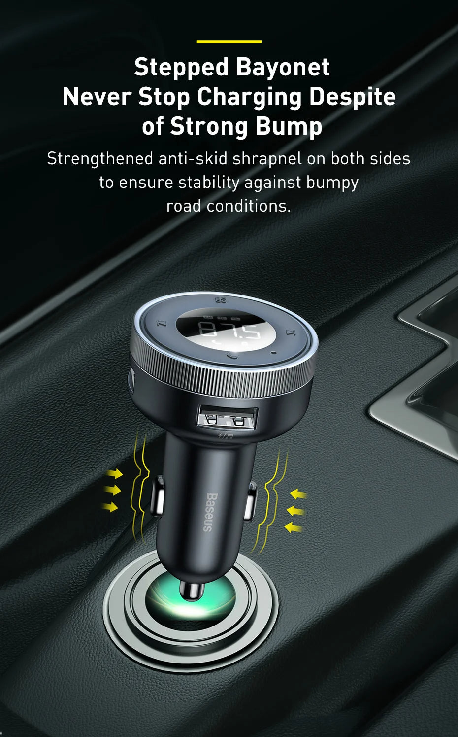 Baseus Bluetooth 5.0 FM Transmitter & Dual USB Car Charger | MP3 & Radio Adapter image 8
