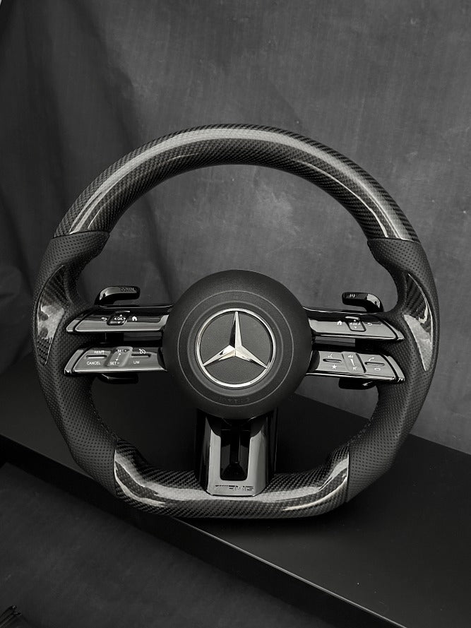 Mercedes-Benz AMG Carbon Fibre & Leather Flat Bottom Steering Wheel image 0