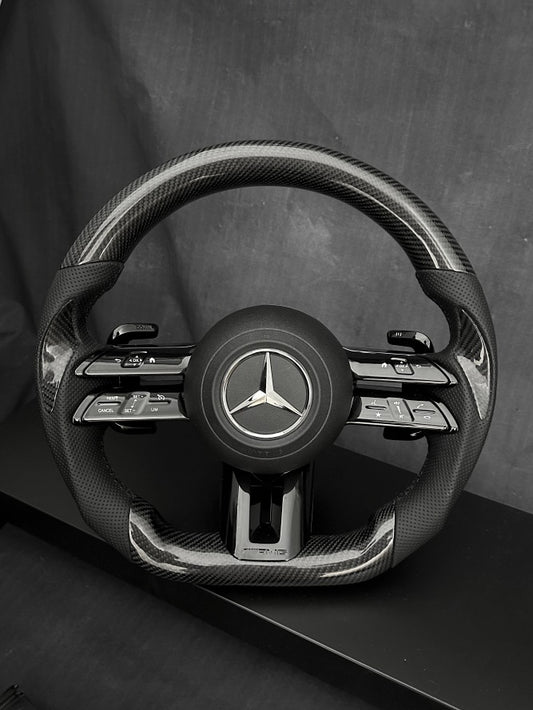 Mercedes-Benz AMG Carbon Fibre & Leather Flat Bottom Steering Wheel image 0