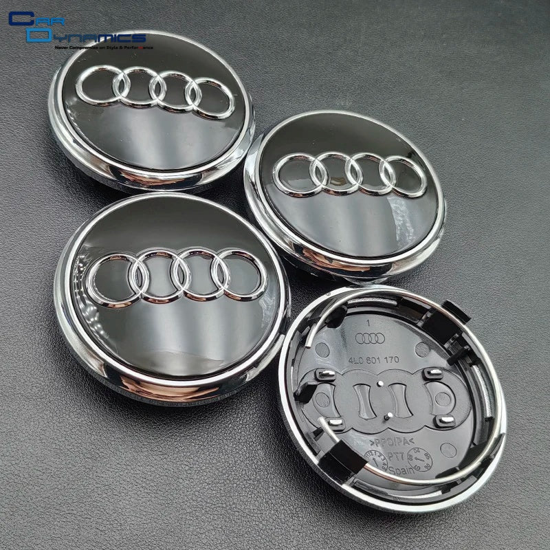 Audi Black & Silver Wheel Centre Caps 4pcs image 0