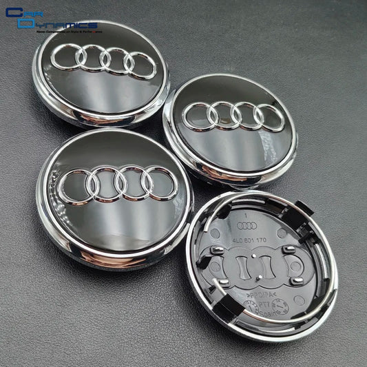Audi Black & Silver Wheel Centre Caps 4pcs image 0