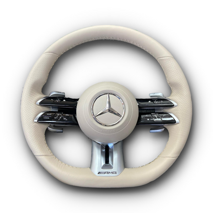 Mercedes-Benz White AMG Leather Flat Bottom Steering Wheel W167 W177 W190 W204 image 0