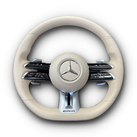 Mercedes-Benz White AMG Leather Flat Bottom Steering Wheel W167 W177 W190 W204 image 0