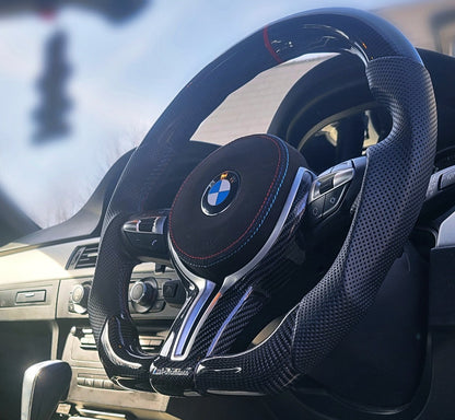 BMW Custom Carbon Fibre Perforated Leather Steering Wheel Flat Bottom F-Series image 2
