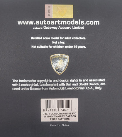 AUTOart 1:18 Lamborghini Sesto Elemento ( Grey Carbon Fiber Pattern ) With Alcantara Base & Plaque | 74671