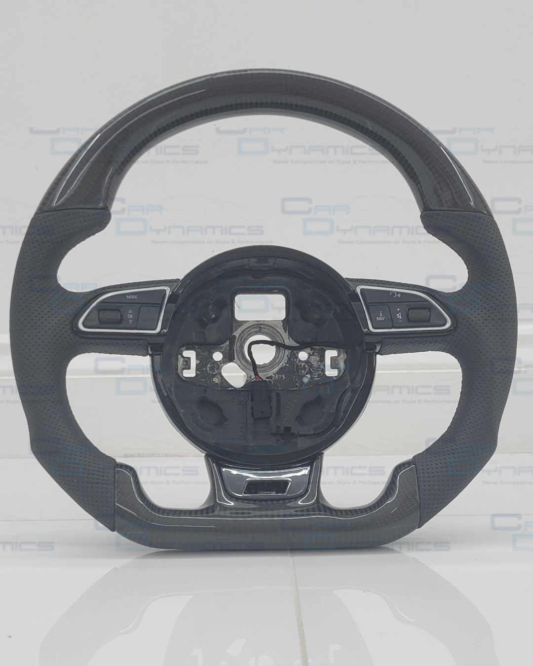 Audi B8.5 Carbon Fibre Custom Steering Wheel Auto Flat Bottom Perforated Leather