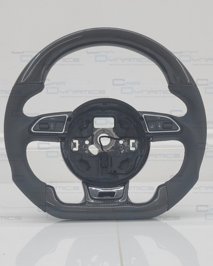 Audi B8.5 Carbon Fibre Custom Steering Wheel Auto Flat Bottom Perforated Leather