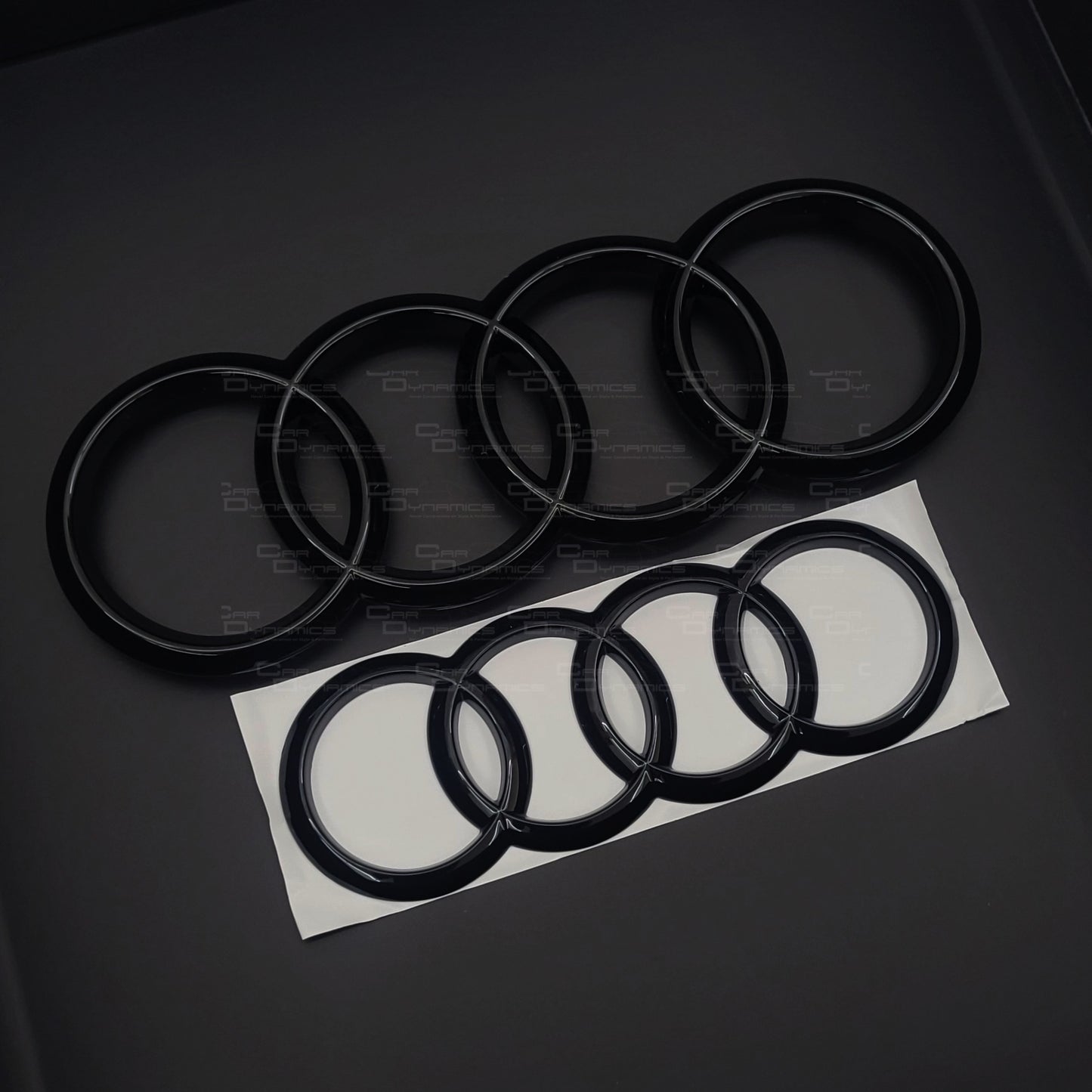 Audi 4 Ring 273 Front & 192mm Rear Bundle Badges | Mythos Gloss Black Edition