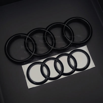 Audi 4 Ring 273 Front & 192mm Rear Bundle Badges | Mythos Gloss Black Edition