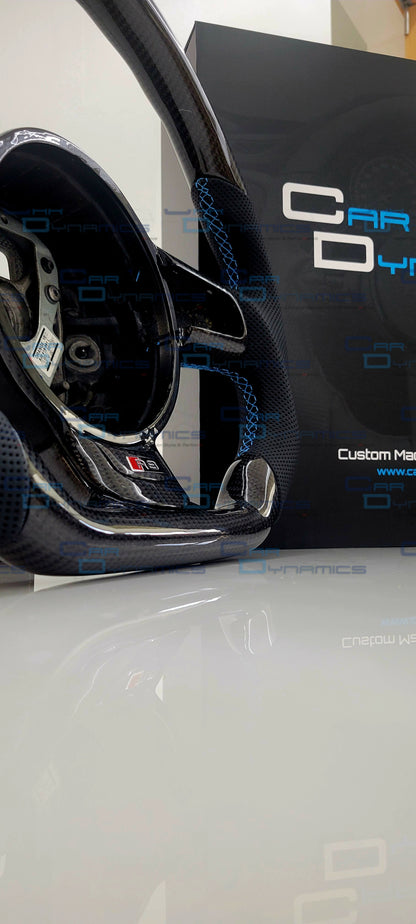 Audi R8 Custom Made Steering Wheels Carbon Fibre , Leather & Alcantara | Flat Bottom Design