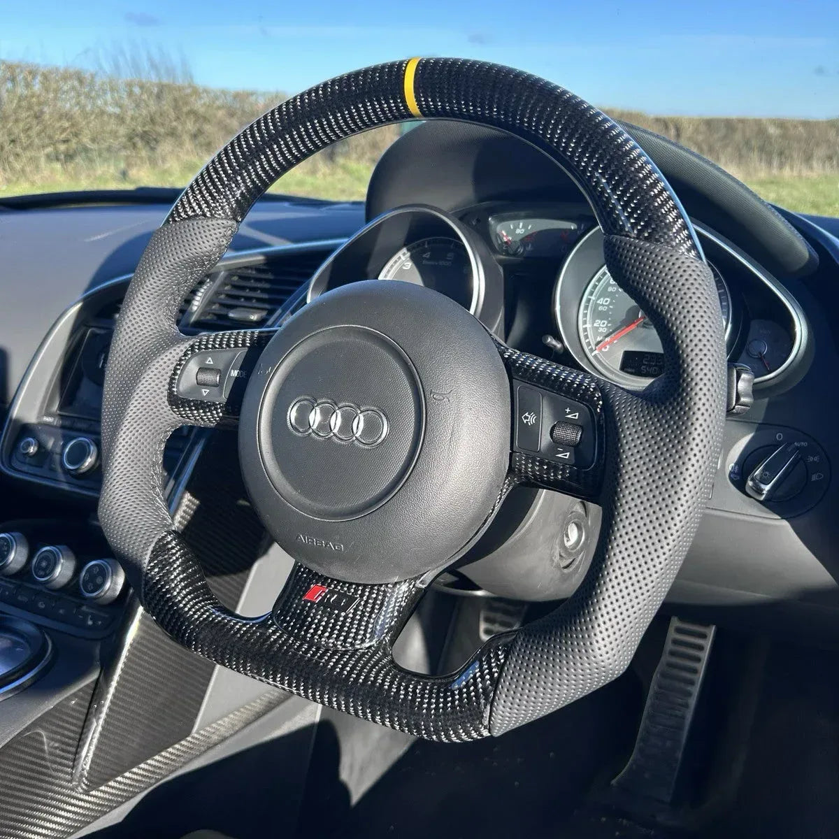 Audi_R8_Vegas_Yellow_Edition_Carbon_Fibre_Flat_Bottom_Steering_Wheel_GEN_1_Audi_R8_Car_Dynamics - Car Dynamics 