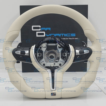 BMW Cream Leather Steering Wheel Flat Bottom | Ivory White Edition | F-Series