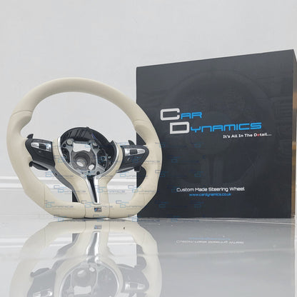 BMW Cream Leather Steering Wheel Flat Bottom | Ivory White Edition | F-Series