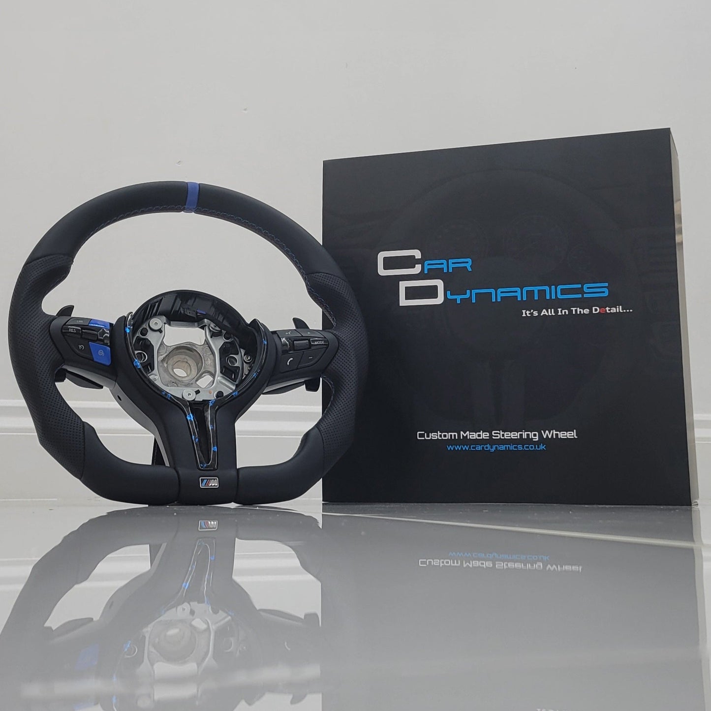 BMW Custom Leather Steering Wheel Flat Bottom | Estoril Blue Forged Carbon Fibre Edition | F-Series