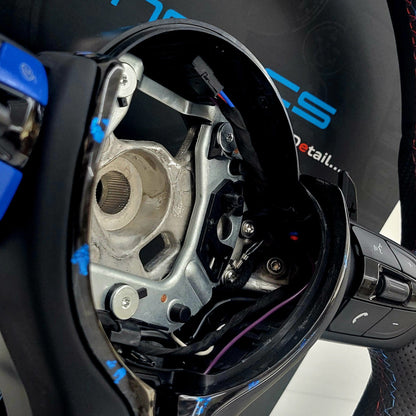 BMW Custom Leather Steering Wheel Flat Bottom | Estoril Blue Forged Carbon Fibre Edition | F-Series